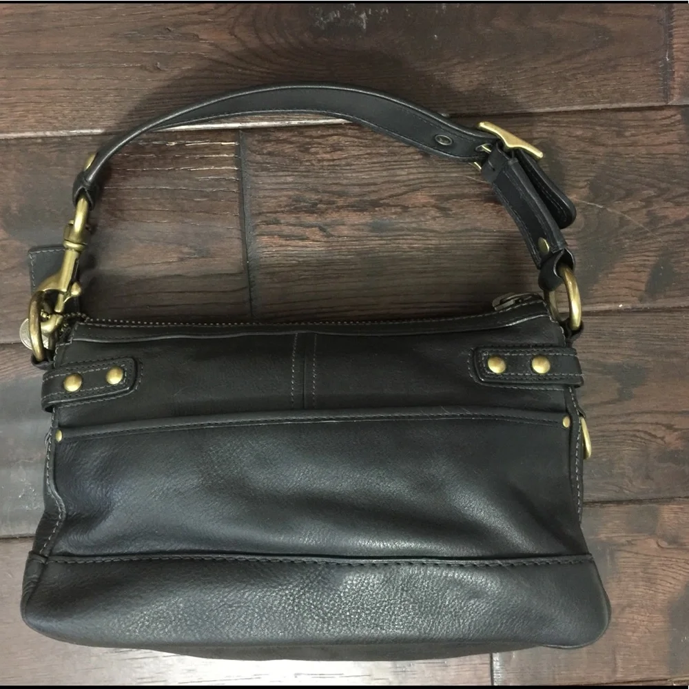 Coach Black Leather Shoulder Bag with Gold Hardware